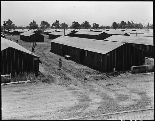 Stockton, California. Part of the Stockton Assembly center as seen at noon on a hot day. This cent . . . - NARA - 537725